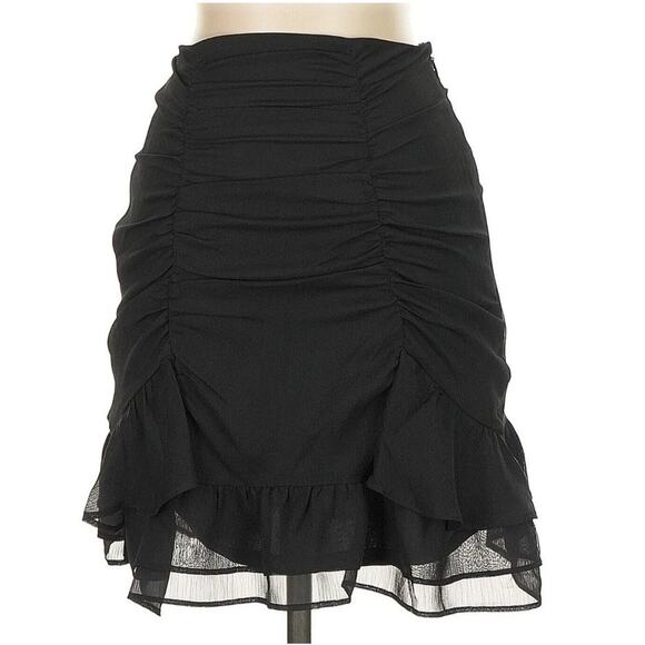 EXPRESS High Waisted Ruched Ruffle Mini Skirt - Black - Size 6 - Picture 7 of 7